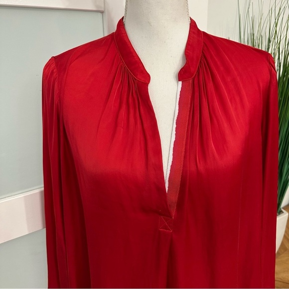 Zadig & Voltaire Tink Satin V-Neck Long Sleeve Blouse SZ Large Red Designer READ - Picture 3 of 9